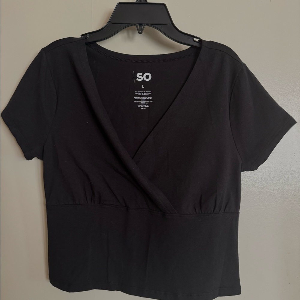 Black wrap top with V-neck